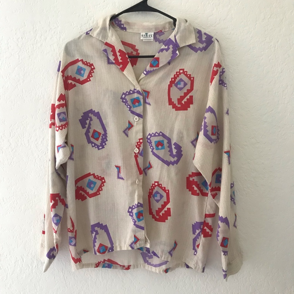 Vintage Garan Southwest Western Button Up Dress Shirt Boho Womens Medium